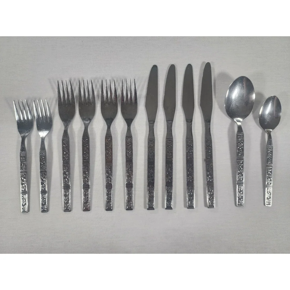 Dalmatia Stainless by Present Japan Flatware Set 12pc Floral Pattern Silverware